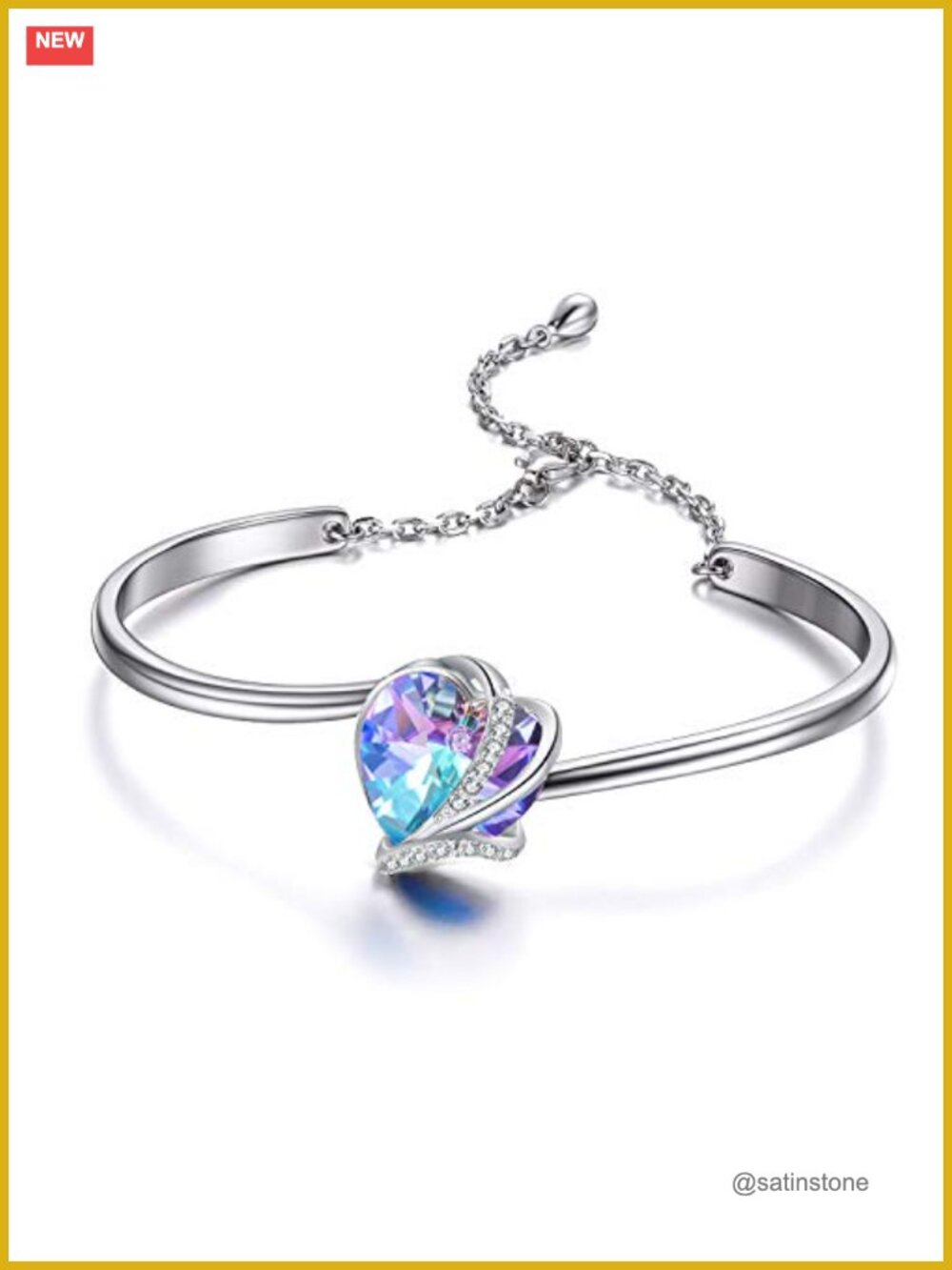 Sterling Silver Heart Bangle Bracelet with Crystals